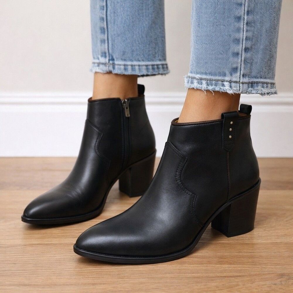 Pikolinos Rioja W74-8957 Block Heel Western Bootie Black Leather NEW Size 41